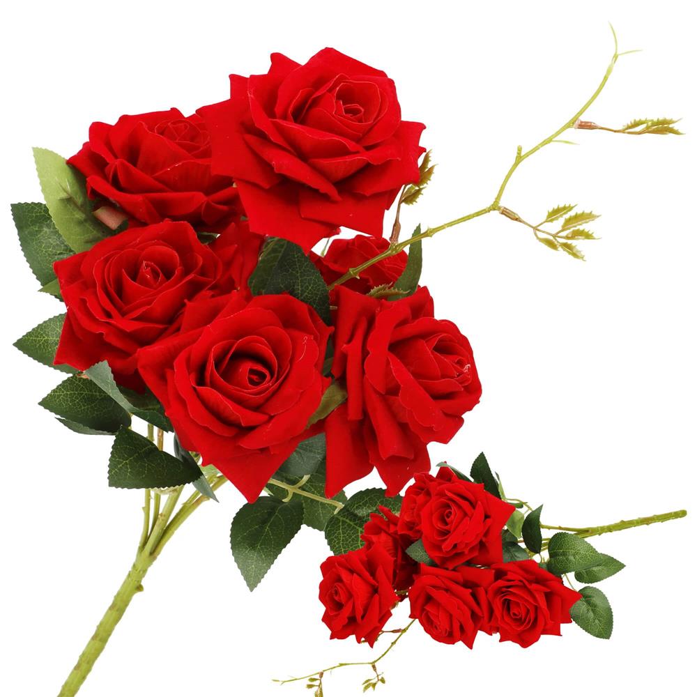 Buchet de flori artificiale din poliester, 6 fire trandafiri, 55cm, rosu