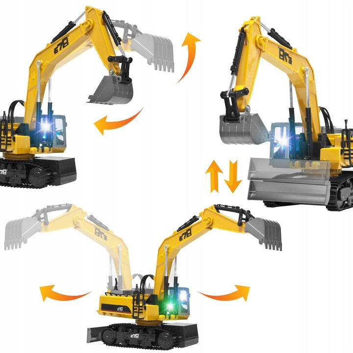 Excavator cu telecomanda, scara 1/14, cu telecomanda, incarcare USB, 14 canale