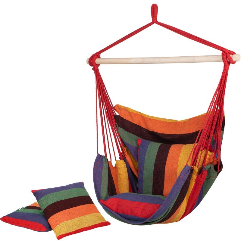 Hamac tip leagan suspendat pentru casa sau gradina HM47, multicolor cu perne, 130x100cm, 150kg