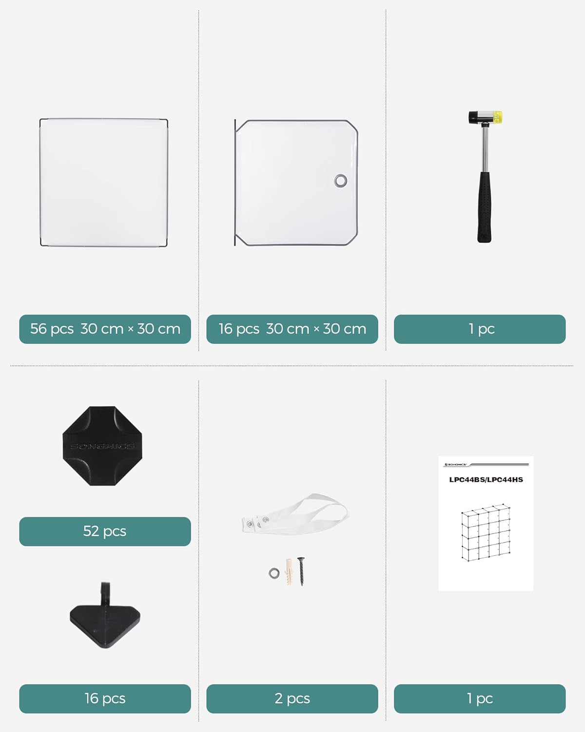 SONGMICS Unitate de depozitare cu 16 cuburi, pentru pantofi sau haine, personalizabil, 31x123x123 cm, alb transparent - 6