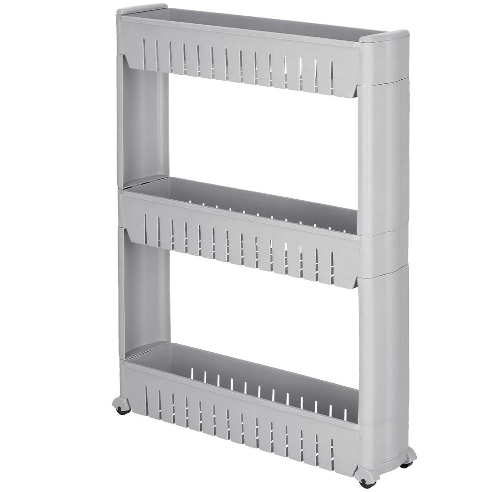 Sistem rafturi de depozitare cu roti pentru bucatarie sau baie cu 3 polite, 54x13x70cm, gri