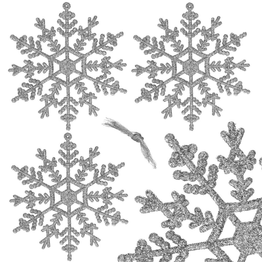 Decoratiune brad fulg de zapada, set 3 bucati, 12cm, argintiu