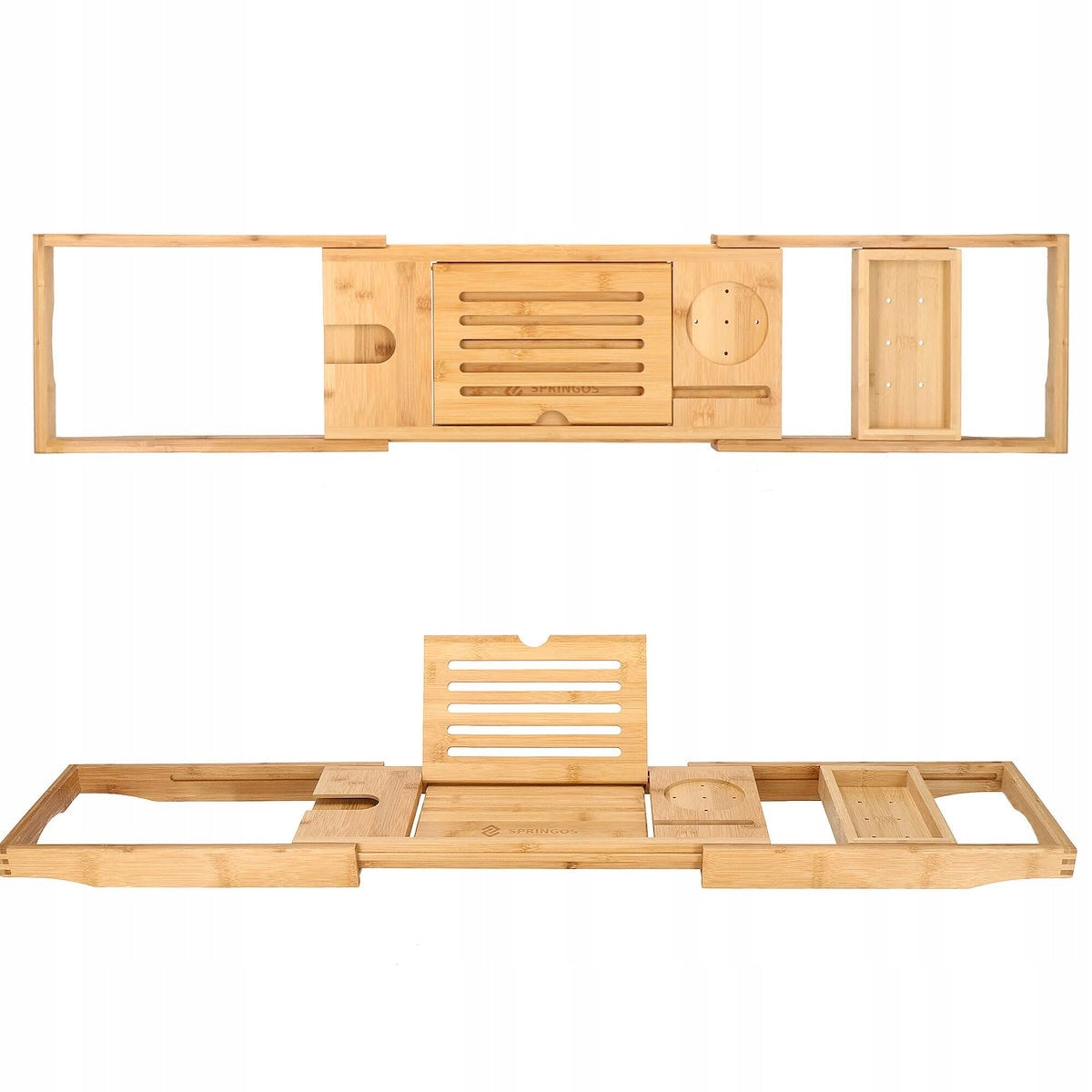 Raft cu tava pentru cada din bambus natural Sersimo 1025, extensibila, 75-111x23cm