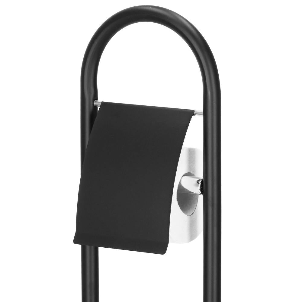Stand cu perie WC si suport hartie igienica, metal, 80cm, negru mat