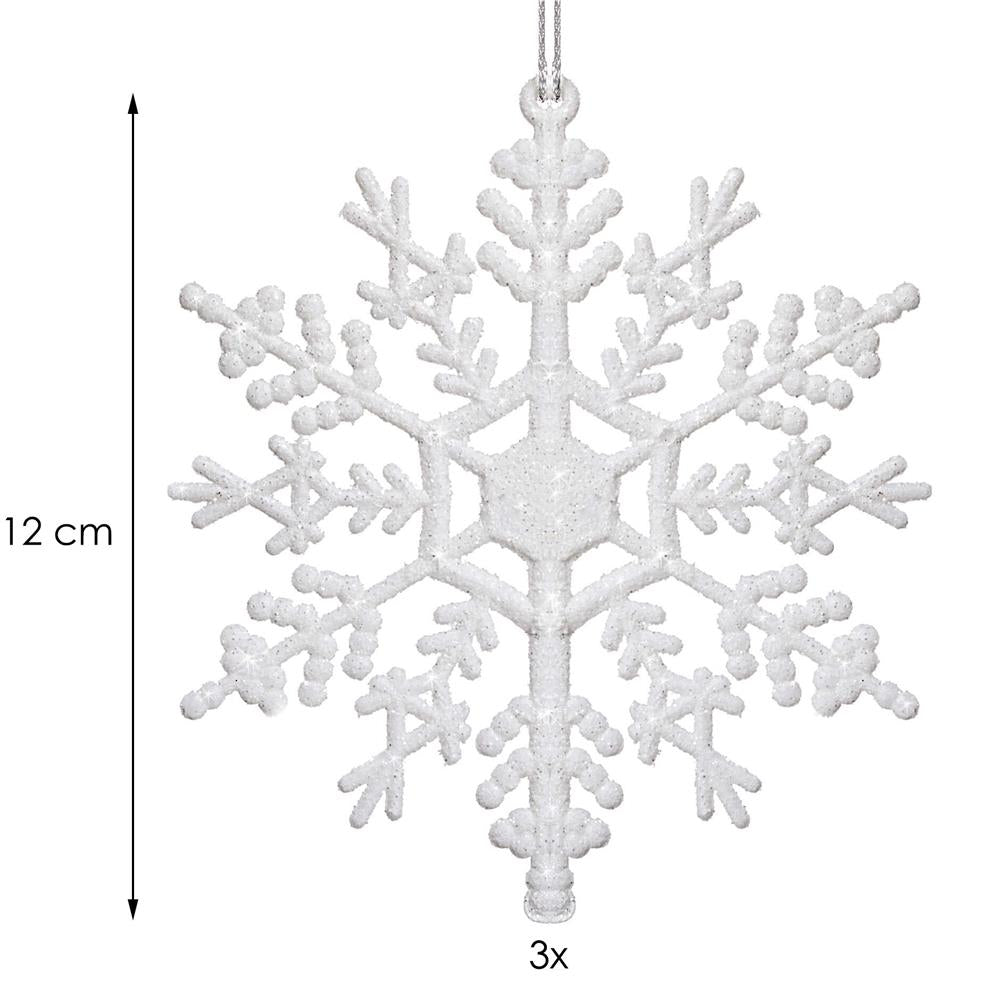 Decoratiune brad fulg de zapada, set 3 bucati, 12cm, alb