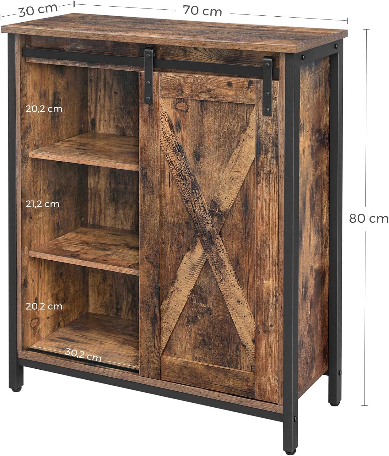 VASAGLE Comoda tip bufet cu usa glisanta si rafturi reglabile, stil industrial, 70x30x80cm, maro rusitc