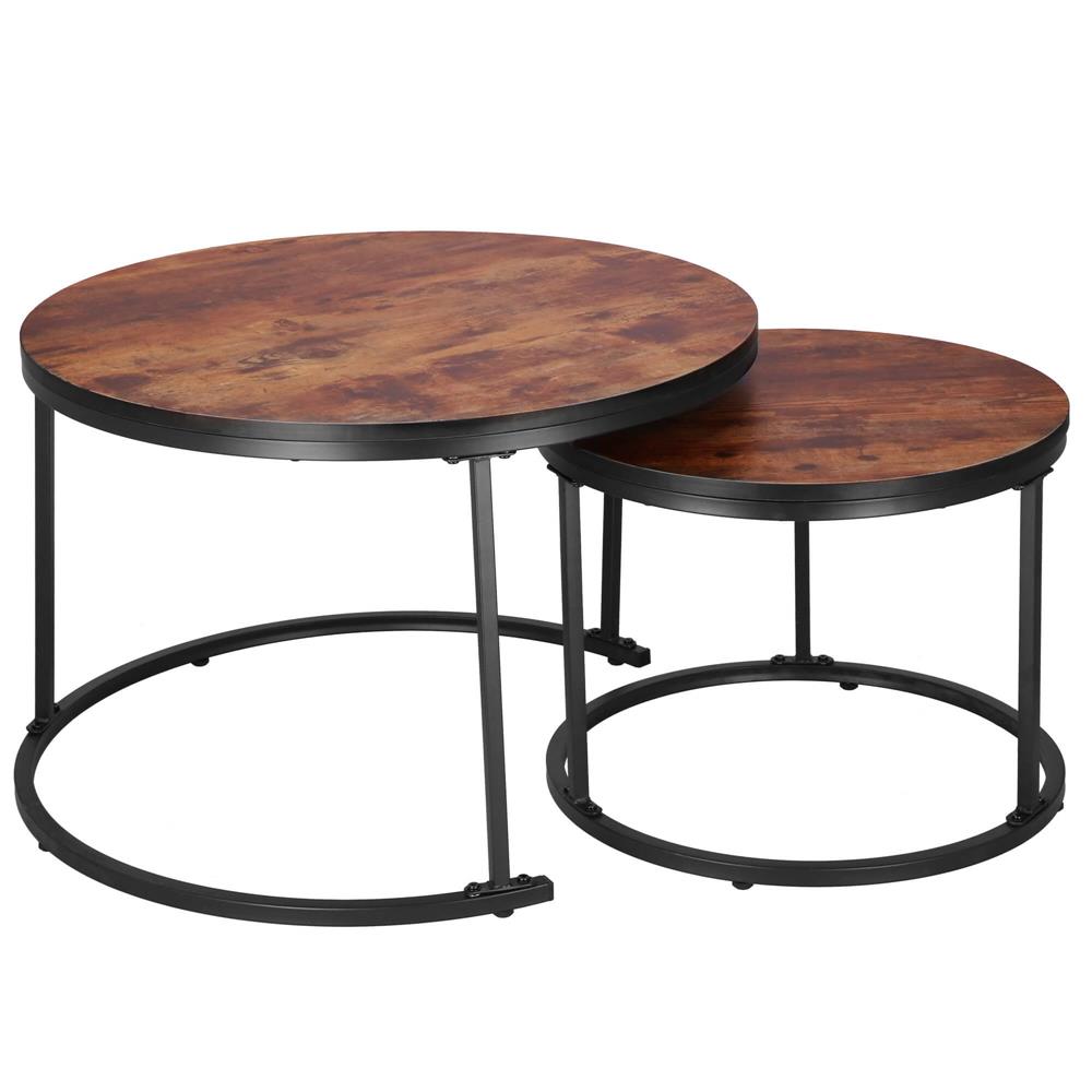 Set 2 mese pentru cafea suprapozabile, cadru otel, 70x70x47 cm si 50x50x40 cm, maro