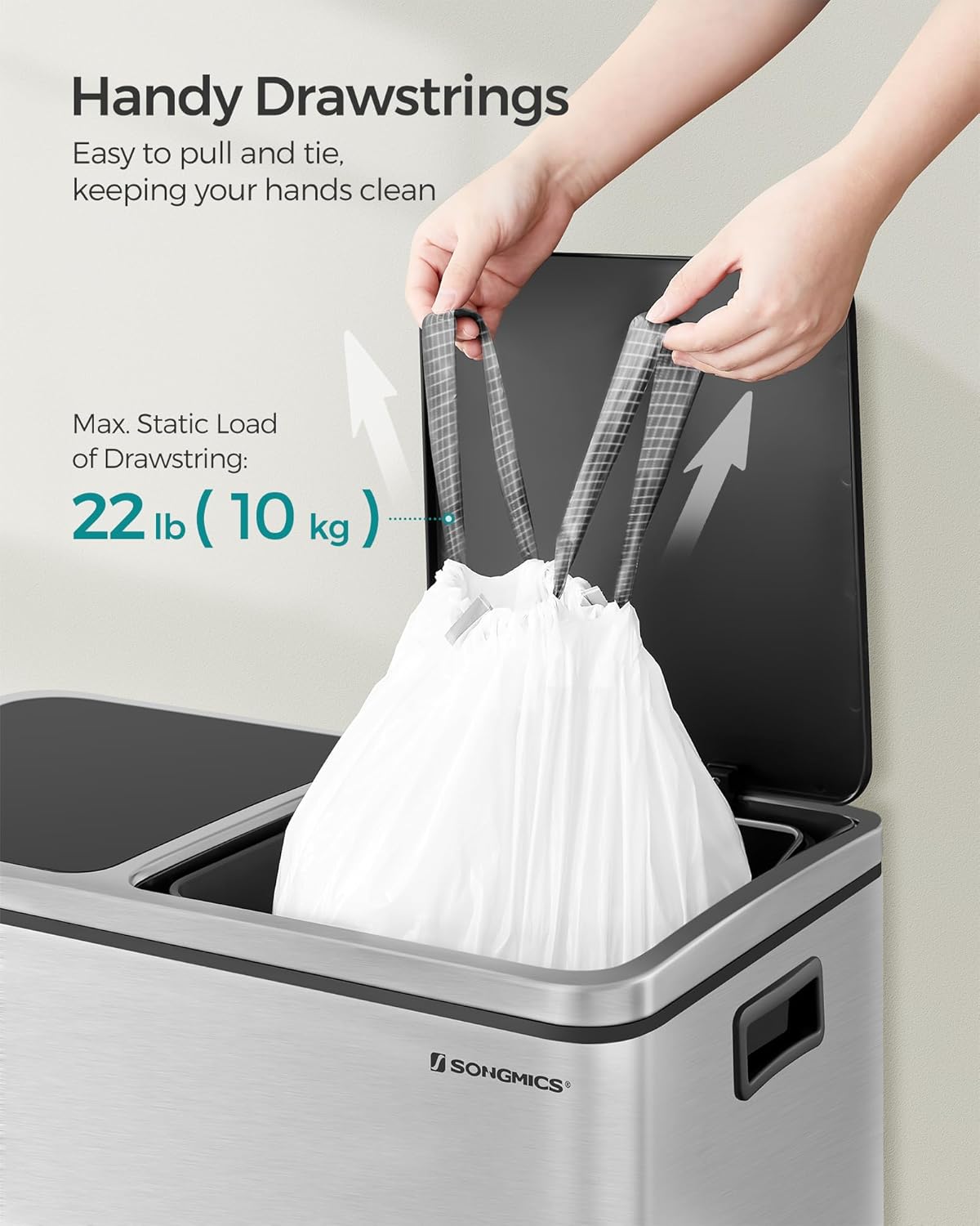 SONGMICS Saci de gunoi pentru cosuri de bucatarie de 30 litri, pre-separate, 90 bucati, alb