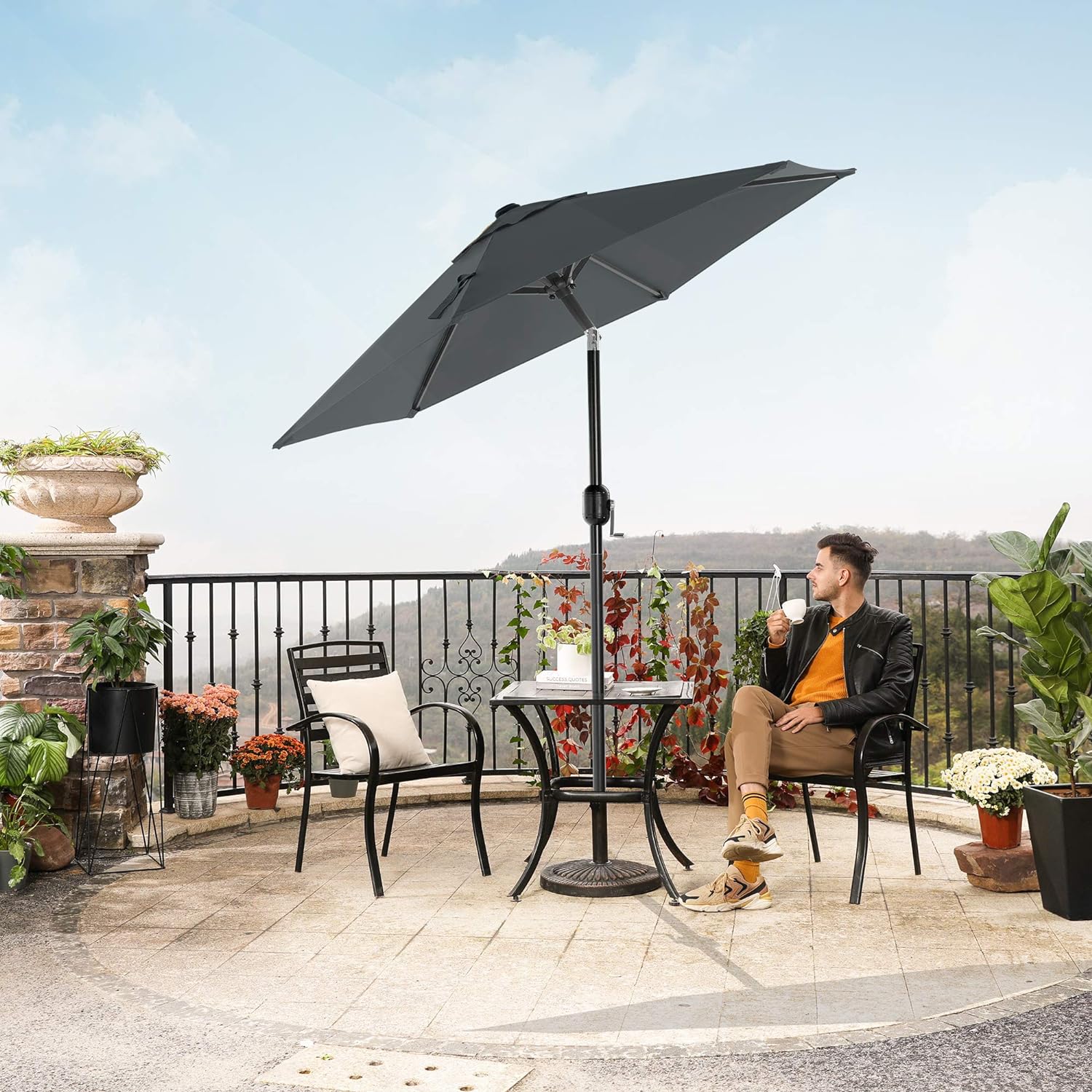 SONGMICS Umbrela de gradina 200 cm, inclinare dubla 30°, poliester UPF 50+, cadru metalic, gri