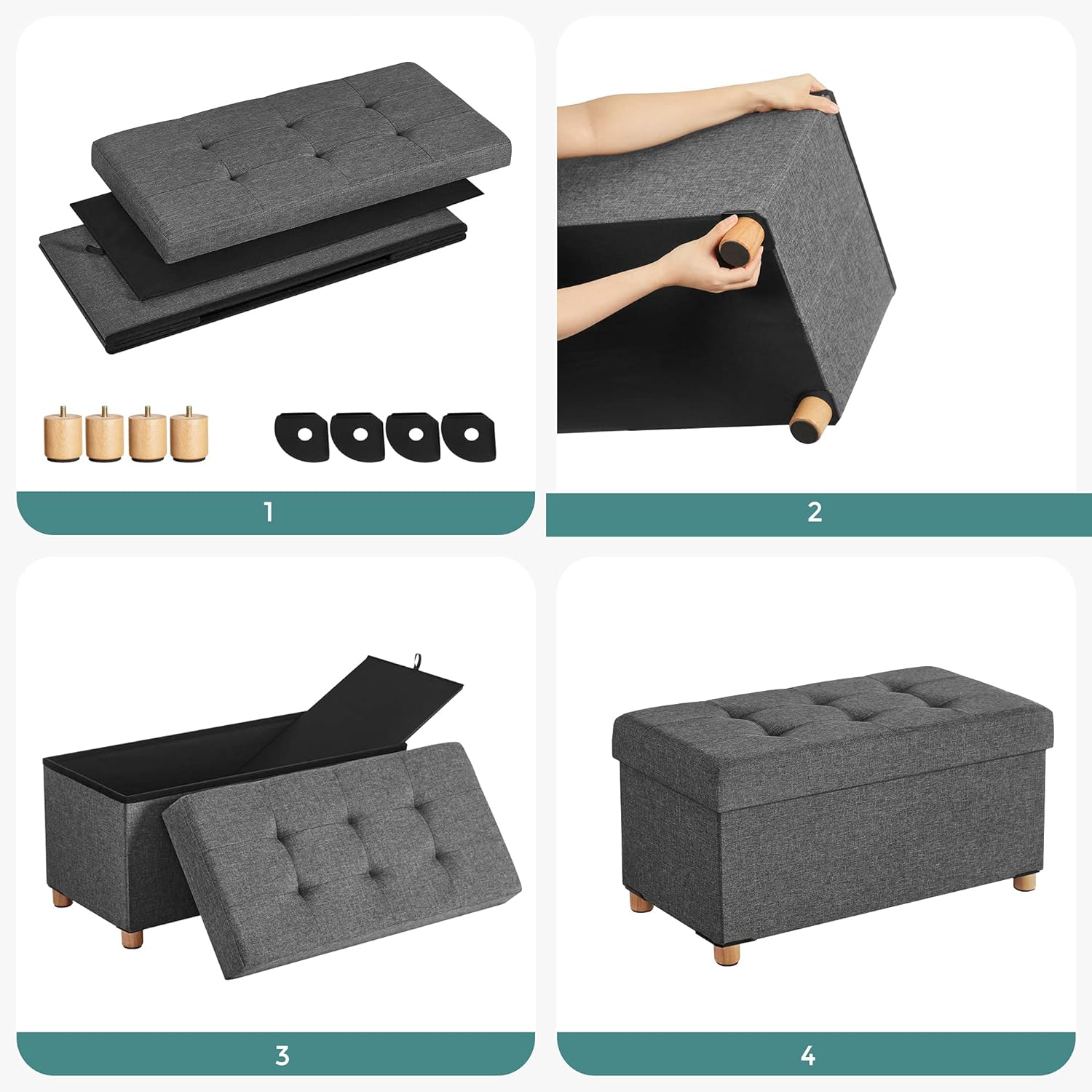 Taburet pliabil cu sezut moale, spatiu de depozitare, maxim 300kg, 76x38x40cm, gri inchis