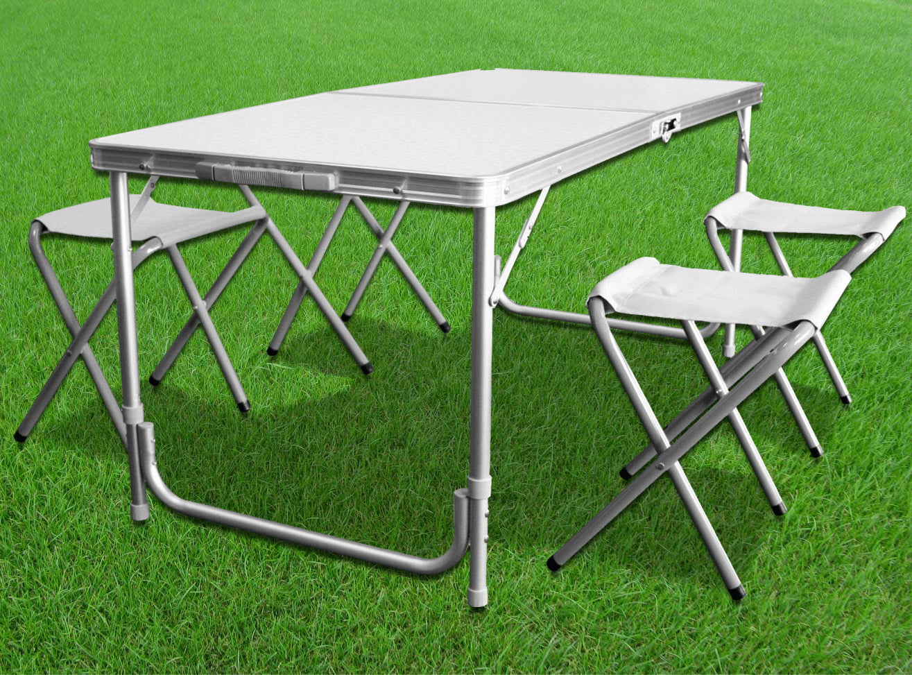 Set masa pliabila reglabila si 4 scaune, tip valiza, gri, 120x60cm