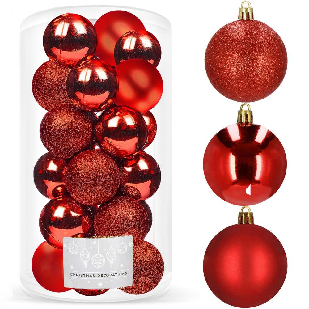 Set globuri de Craciun, 20 bucati, 3 modele, 4cm, rosu