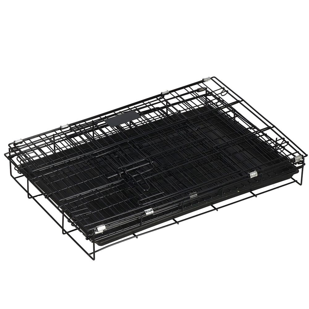 Cusca pentru animale, 2 usi, Pliabila din metal, L, Negru, 60x50x42 cm