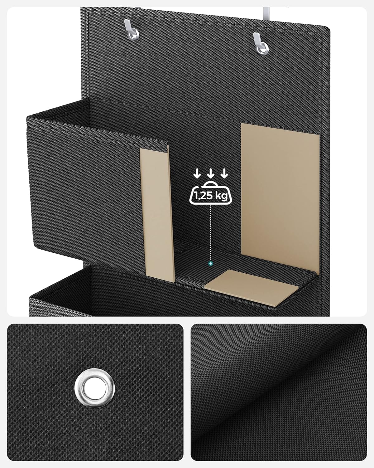 SONGMICS Organizator de depozitare pentru usa sau dulap, 4 buzunare, 12x34x100cm, negru