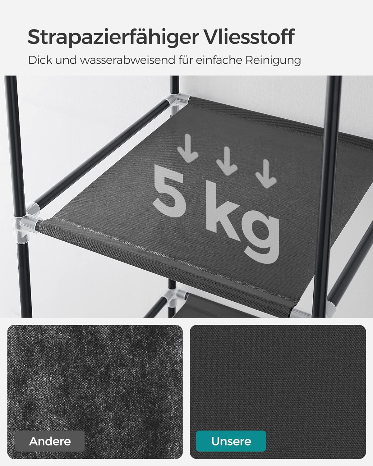 SONGMICS Garderoba pentru depozitarea hainelor, din material textil, design personalizabil, 45x88x170cm, gri