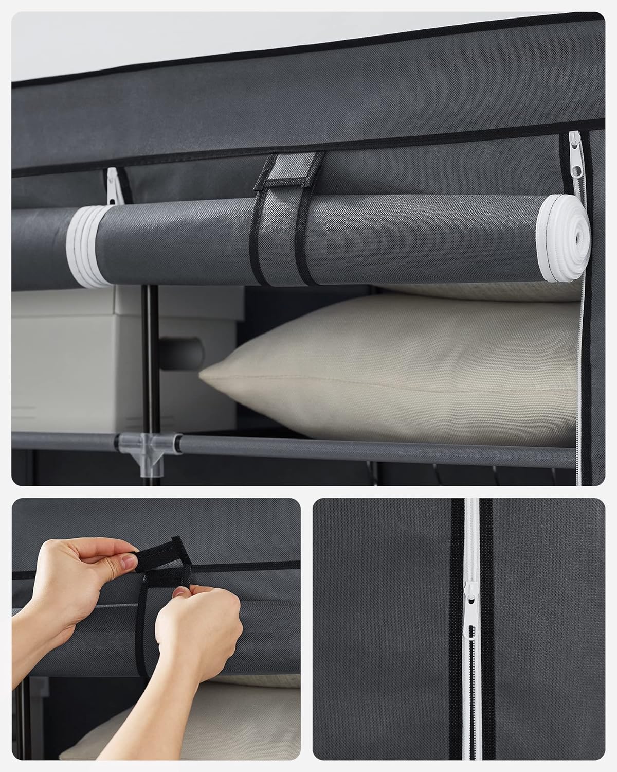SONGMICS Garderoba pentru depozitarea hainelor, din material textil, cu 3 compartimente, 45x150x175cm, gri