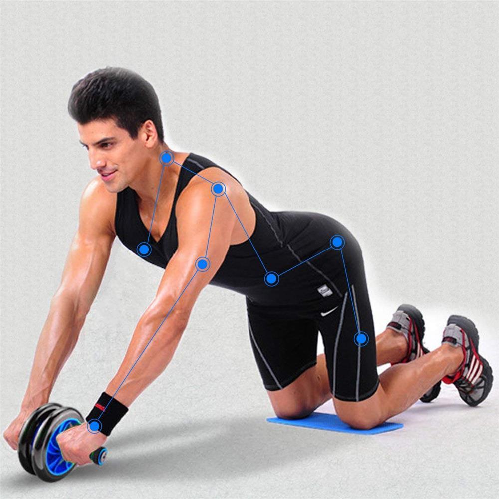 Aparat fitness tip roata pentru abdomene, negru albastru