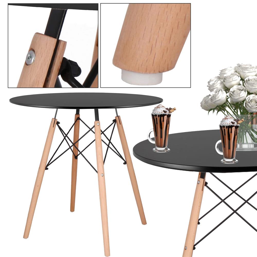 Masa dining bucatarie, rotunda, diametru 80 cm, inaltime 75 cm, Blat MDF, Picioare lemn, Negru