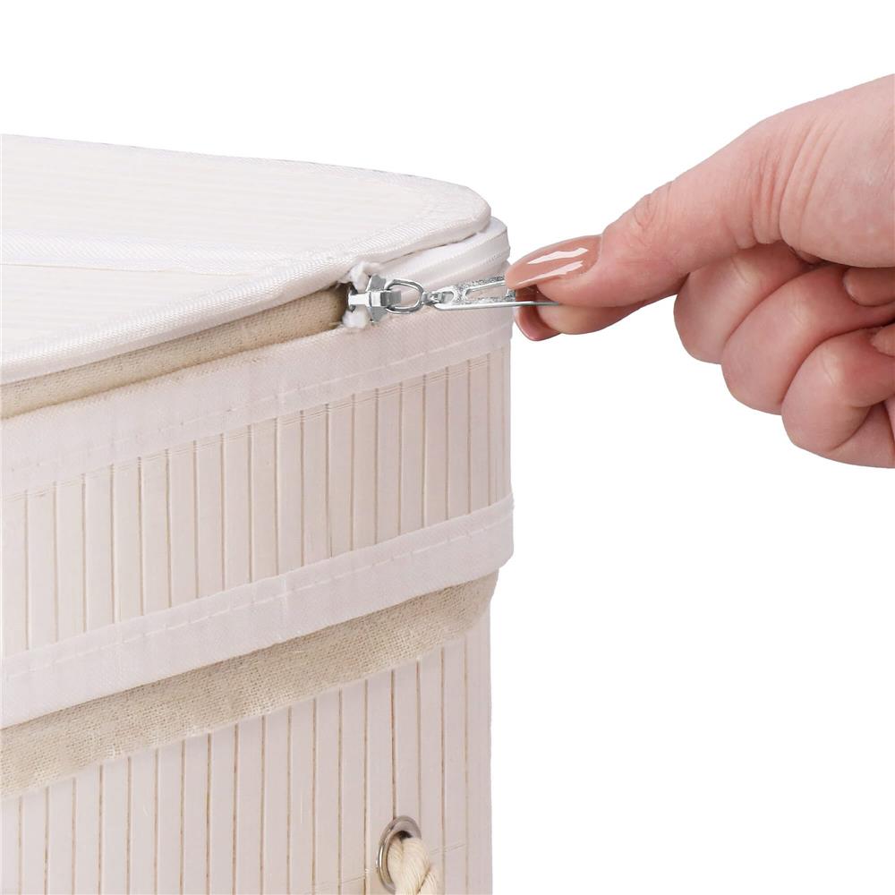 Cos de rufe din bambus cu capac, 2 compartimente, sac detasabil, volum 100L, 54x35x60cm, alb - 7