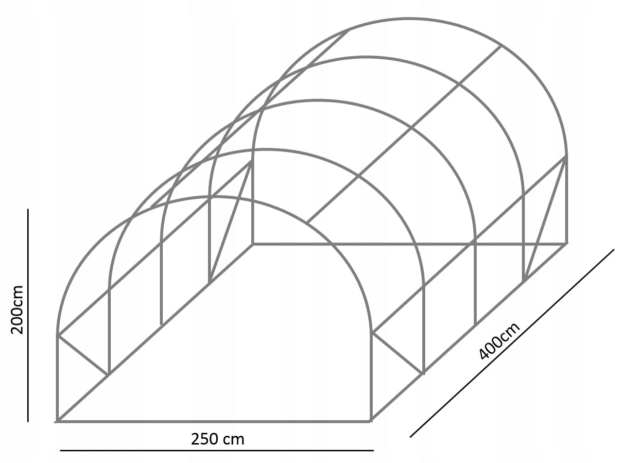 Sera de gradina, tip tunel cu cadru metalic, 250x400cm, 10mp (4 segmente)