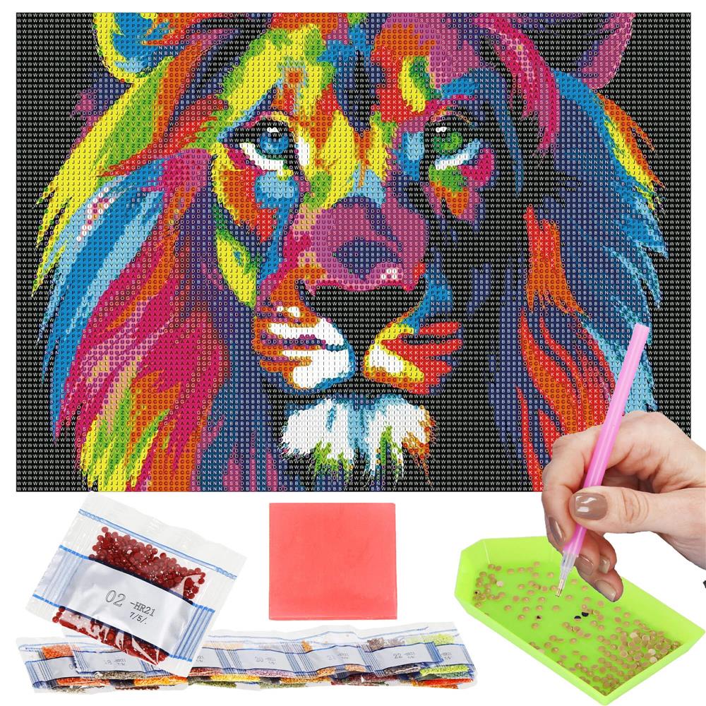 Set de broderie cu diamante 5D, 30x40cm, model Leu