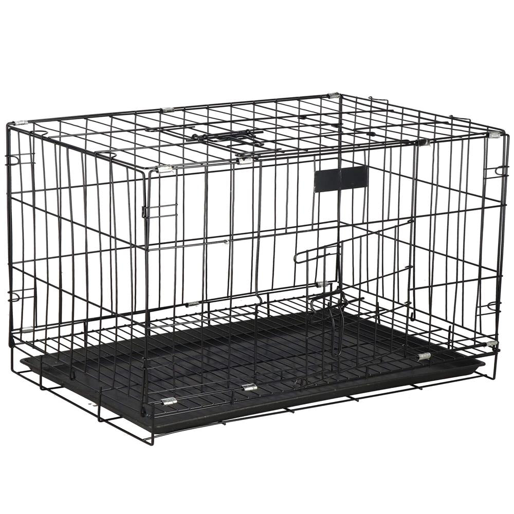 Cusca pentru animale, 2 usi, Pliabila din metal, XL, Negru, 93x67x56 cm