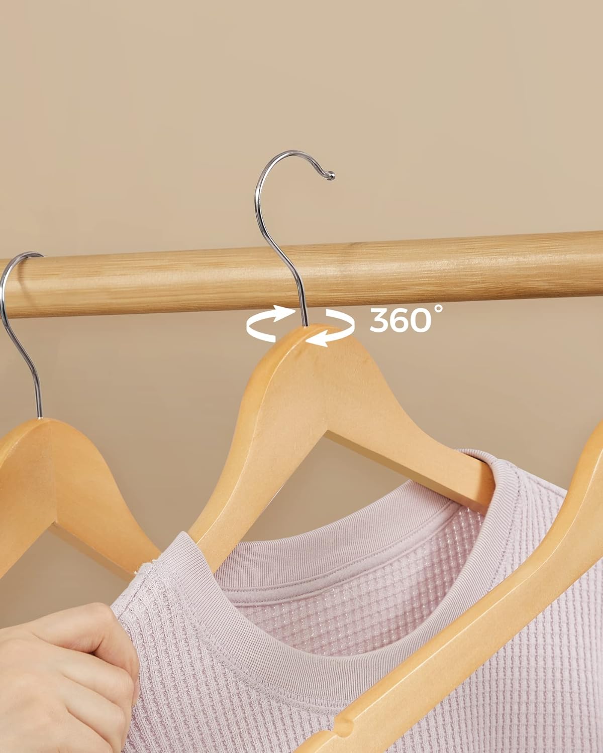 SONGMICS Set de 20 umerase din lemn, cu bara anti-alunecare pentru pantaloni, carlig pivotant la 360°, 45cm, natur
