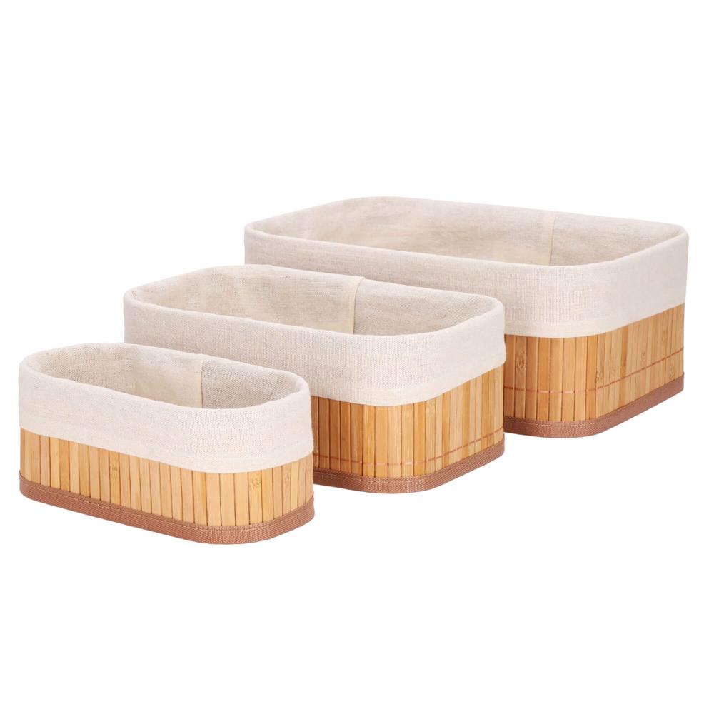 Set 3 cutii organizatoare din bambus, diverse dimensiuni, maro