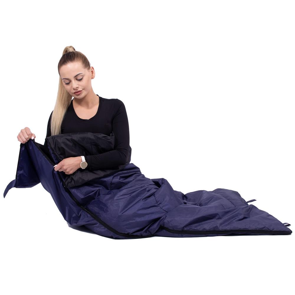 Sac de dormit, cu geanta de transport, 190x73cm, 10-25grade, culoare albastru inchis