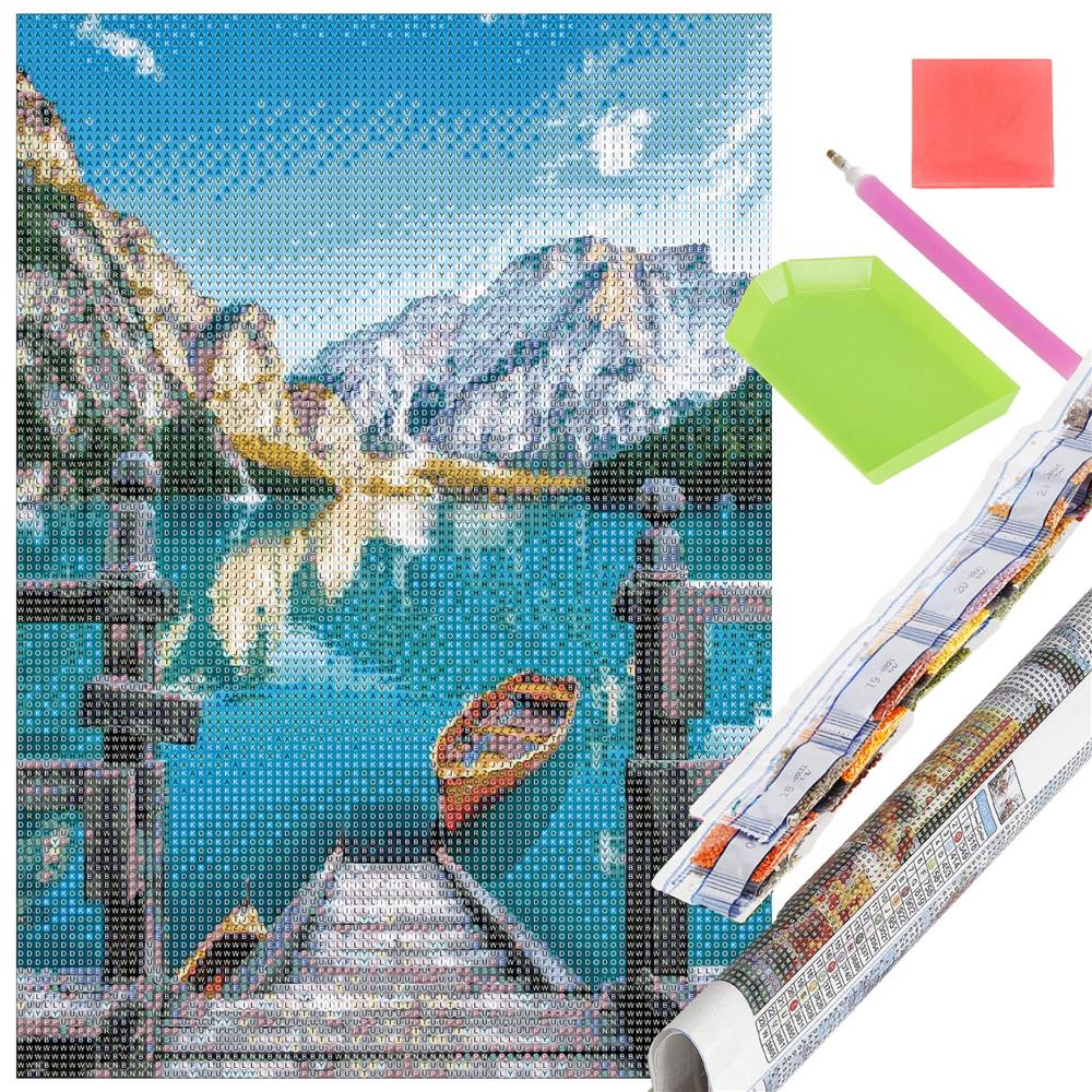 Set de broderie cu diamante 5D, 30x40cm, model Lac glaciar