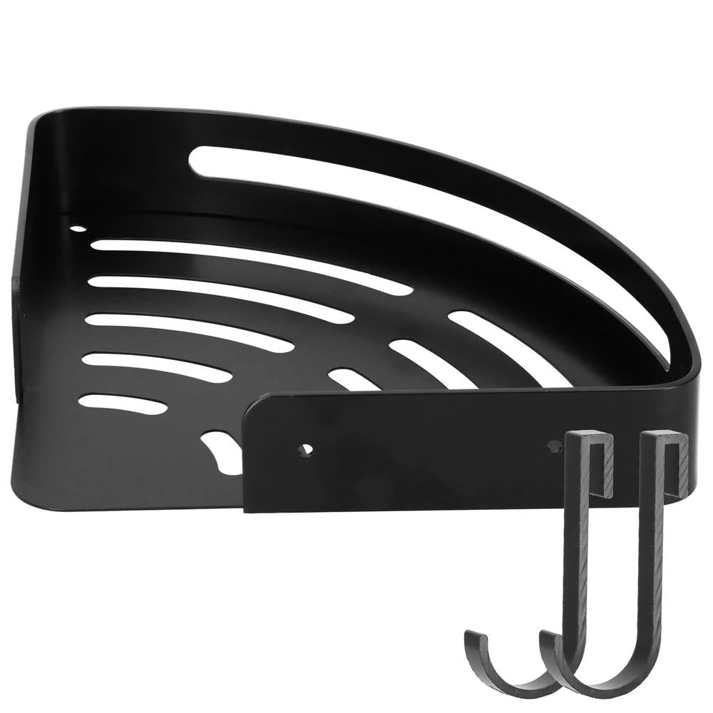 Raft de baie pentru colt cu 2 sisteme instalare pe perete, aluminiu, 30x22x4cm, negru