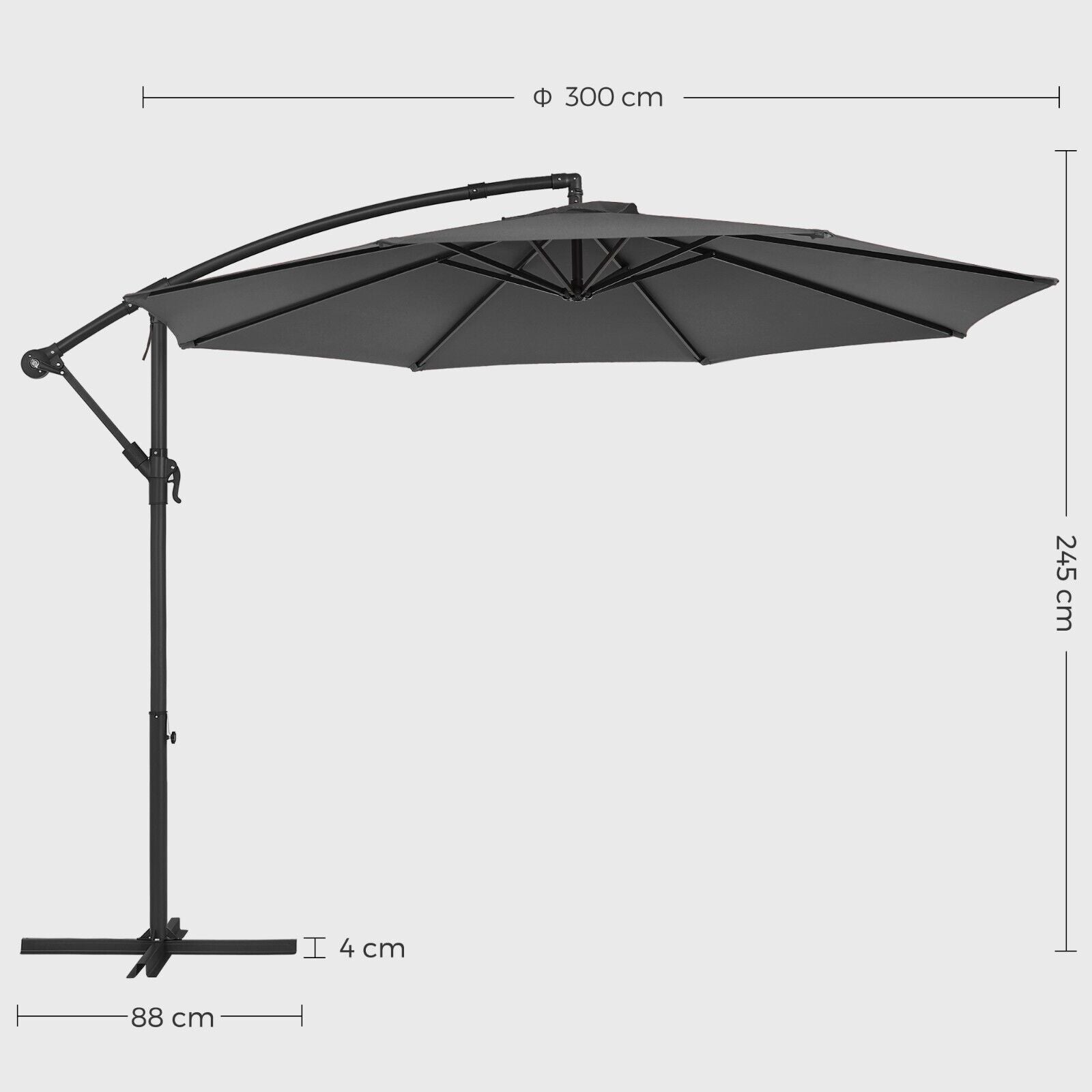 SONGMICS Umbrela de gradina cu brat lateral banana, 300cm, gri