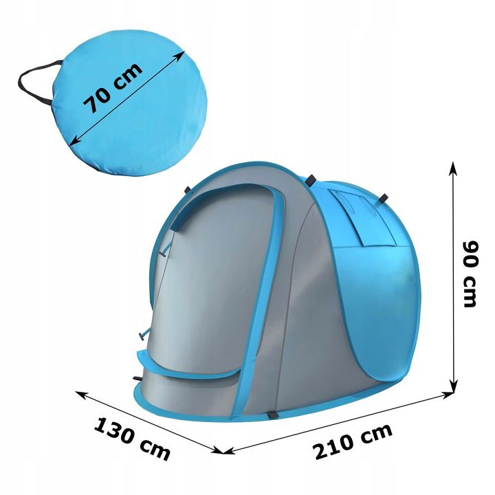 Cort plaja si picnic Sersimo, protectie UV, 210x130x90 cm, albastru gri