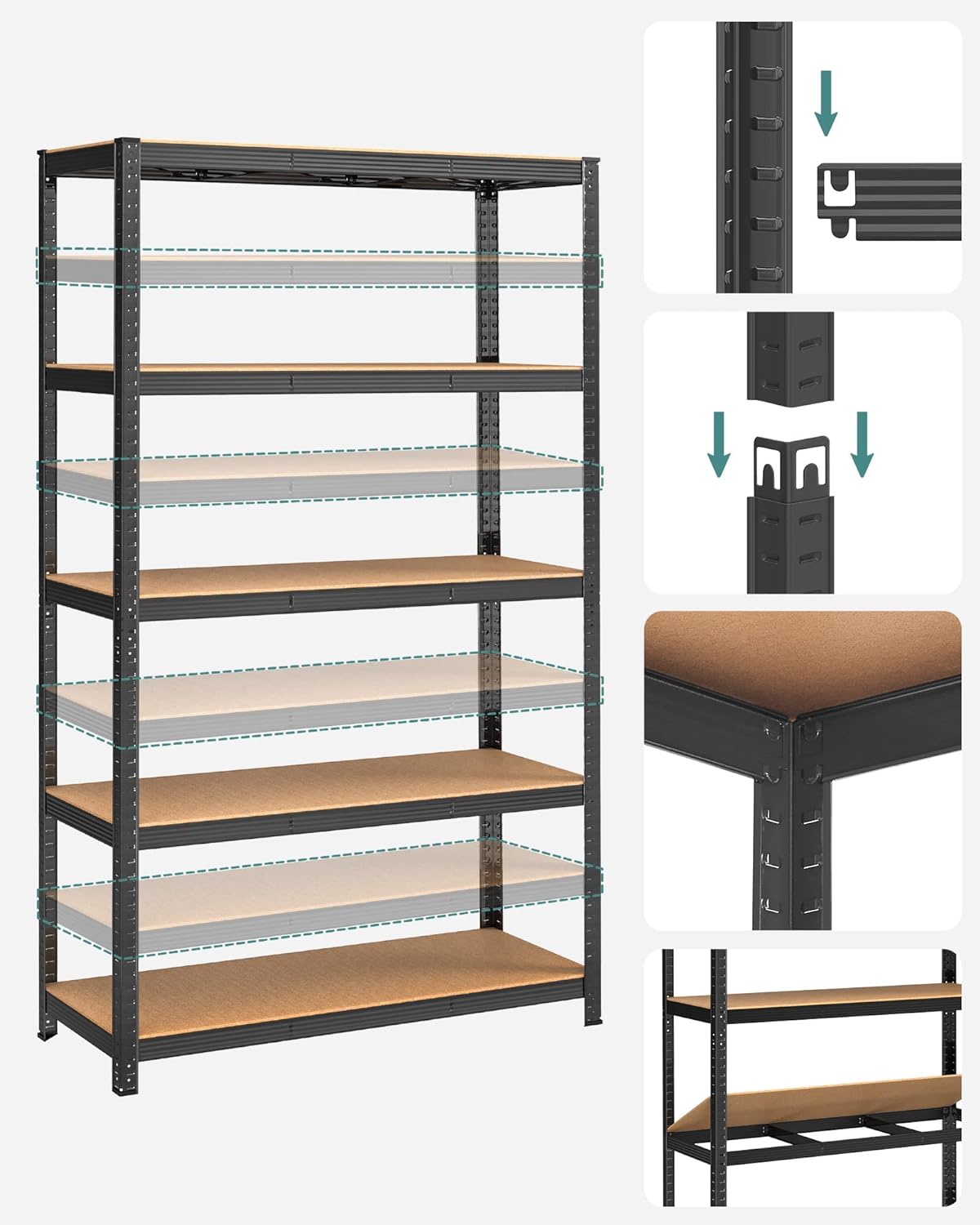 SONGMICS Raft de depozitare metalic, cu rafturi din PAL, 5 polite, max. 875 kg, 200x120x60cm, negru