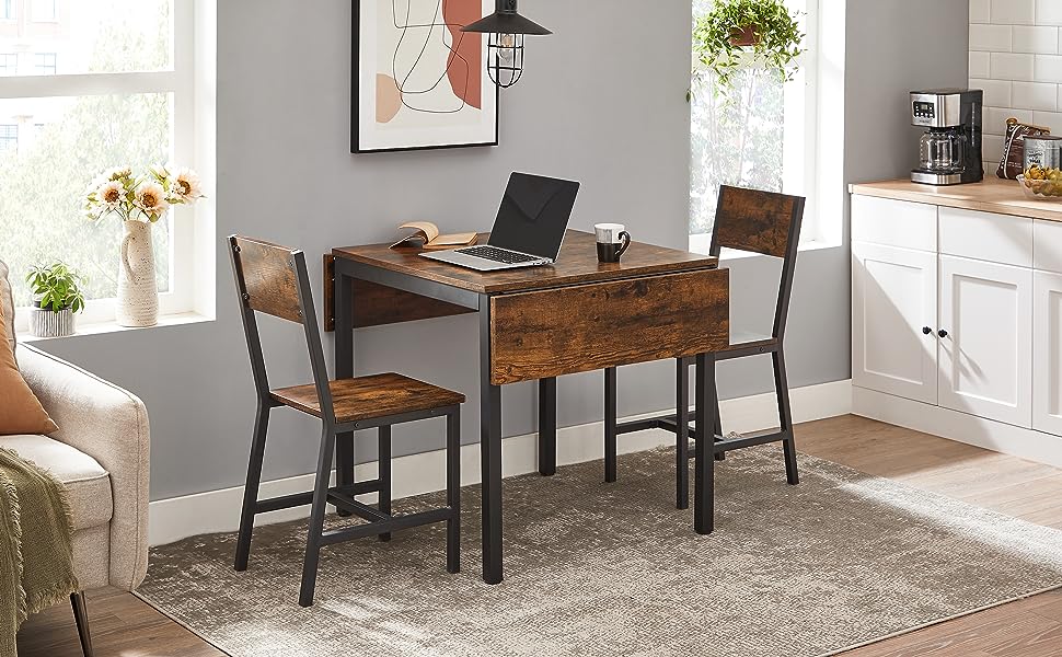 VASAGLE Masa de bucatarie sau living, extensibila, pentru spatii mici, stil industrial, 75x78x85/120cm, maro