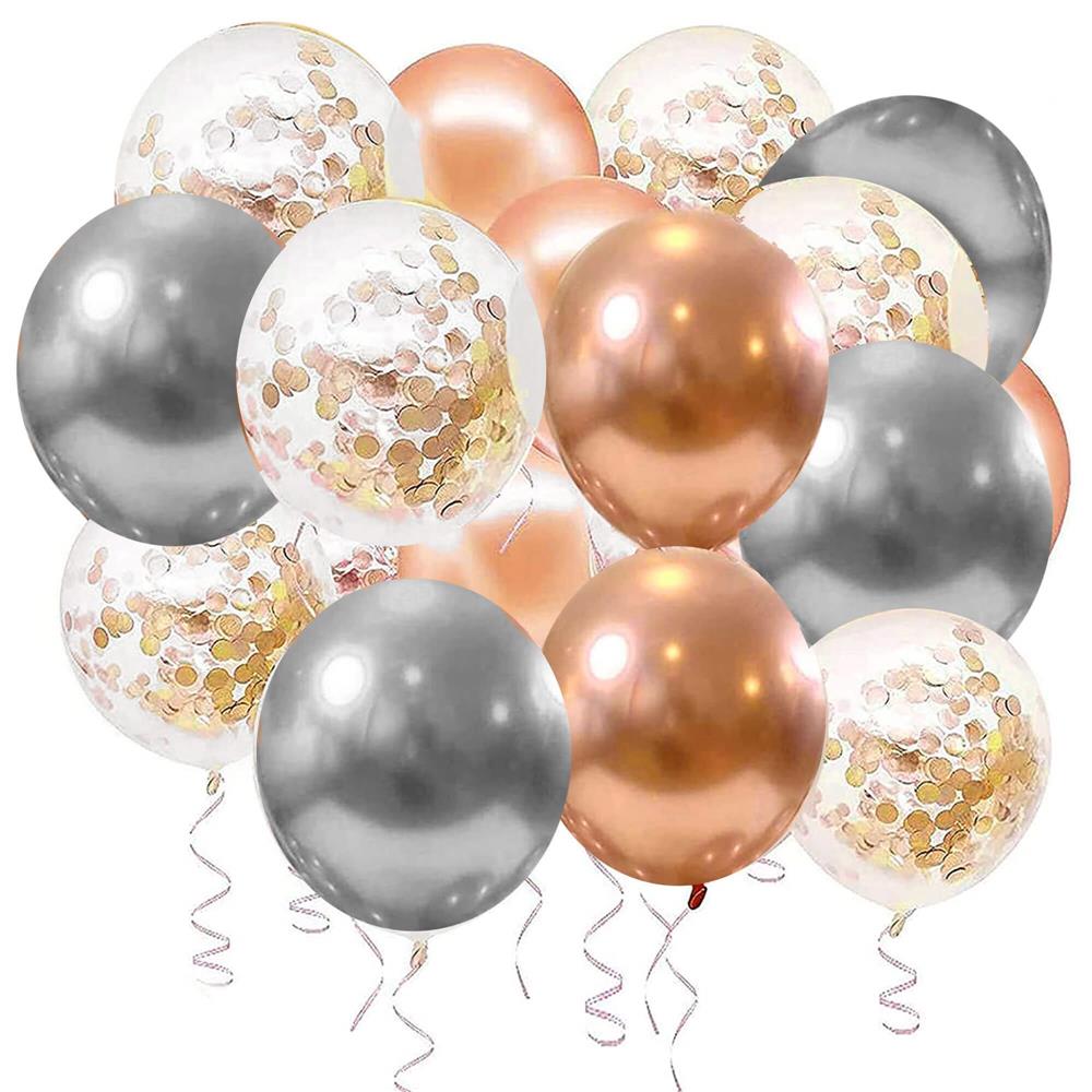 Set 48 baloane si decoratiuni, Happy Birthday, argintiu, roz