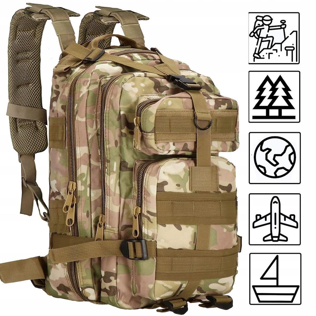 Rucsac militar pentru drumetie, impermeabil, ultra usor, 4 compartimente, culoare camuflaj