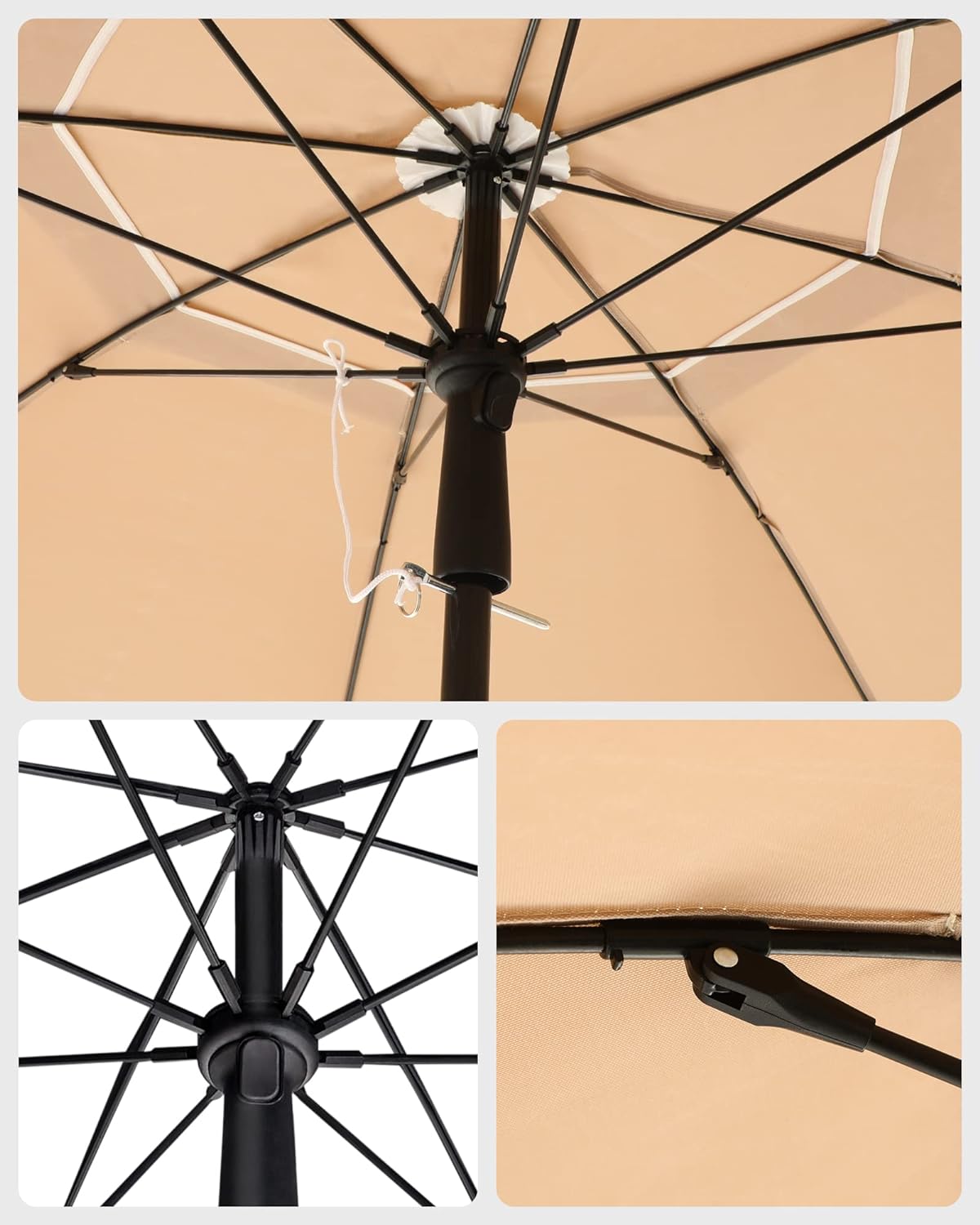 SONGMICS Umbrela terasa gradina sau plaja, cu inclinare, husa, diametru 200cm, taupe - 5