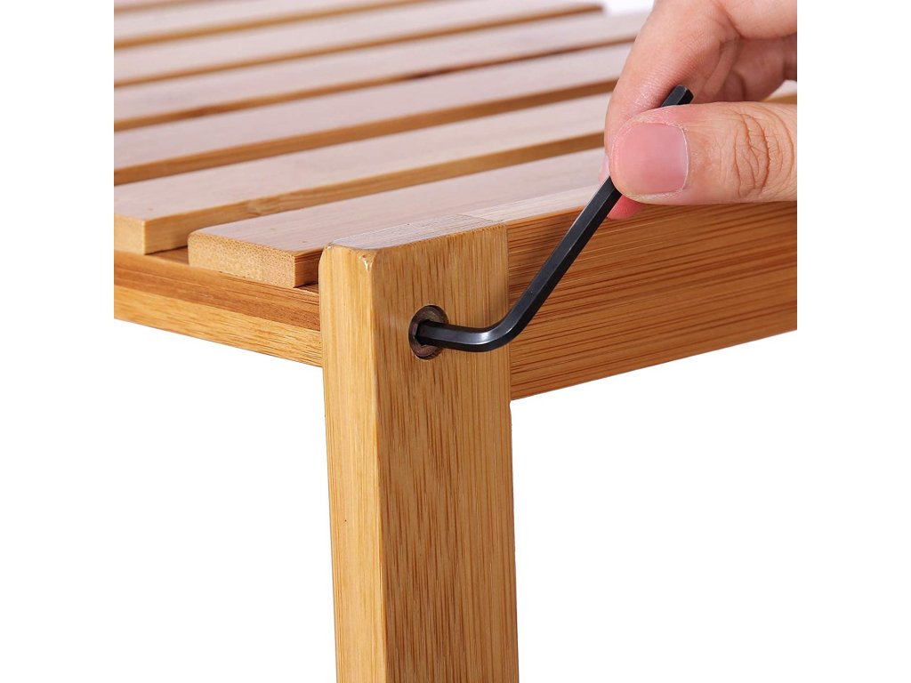 SONGMICS Raft de depozitare din bambus, 5 polite, pentru bucatarie sau baie, 130x60x26cm, maro natural