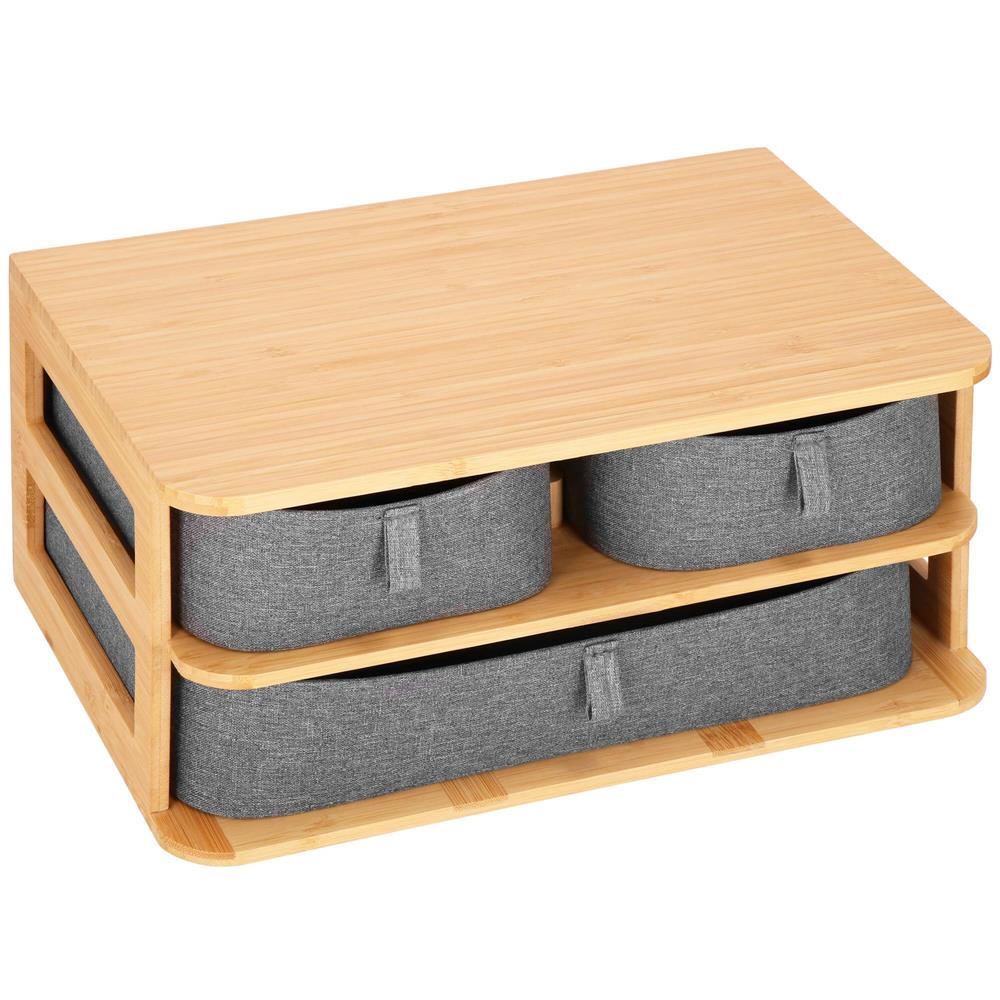 Cutie organizare din bambus, cu 3 sertare detasabile, 16x36x23cm, maro