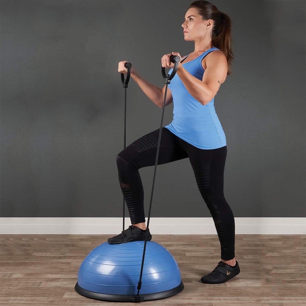 Minge fitness pentru echilibru, cu extensoare si pompa inclusa, 200kg, 57x25cm, albastru