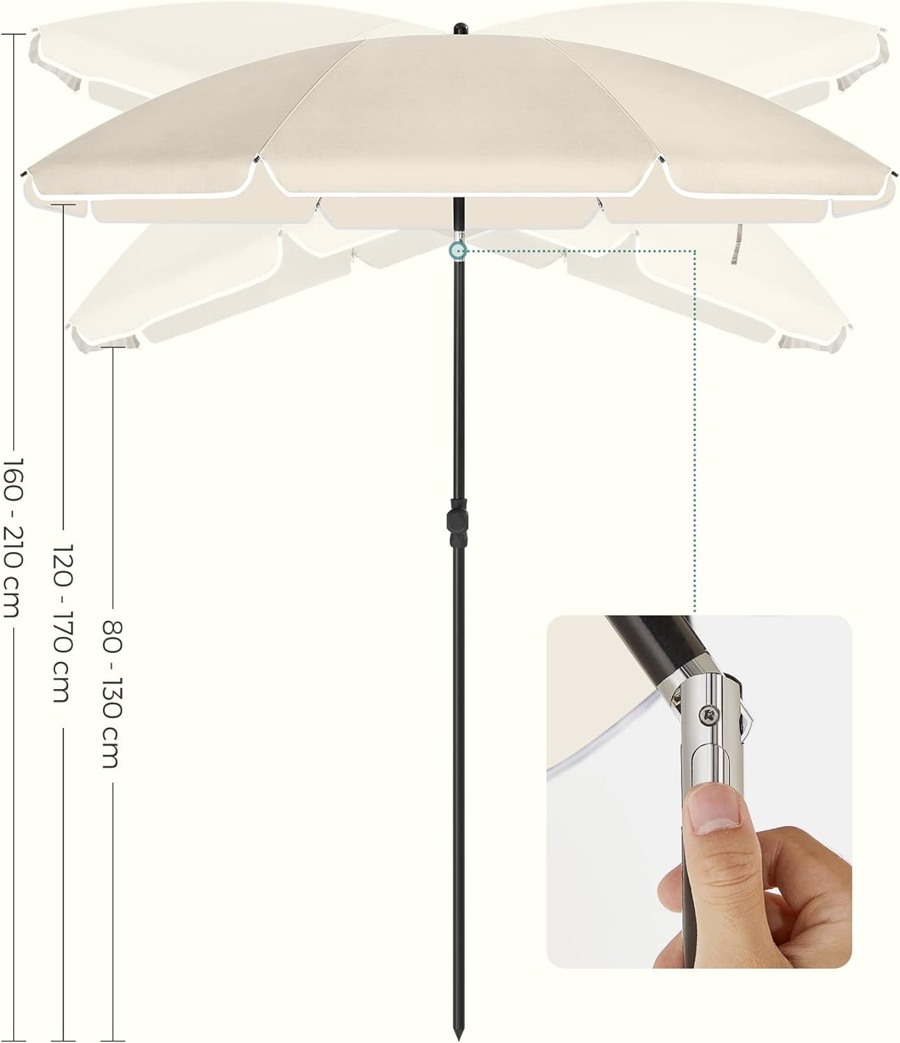 SONGMICS Umbrela terasa gradina sau plaja, cu inclinare, husa, diametru 160cm, bej