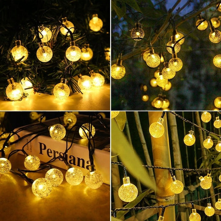 Ghirlanda luminoasa, LED, 100 becuri mici, 10m, incarcare solara, lumina alb cald