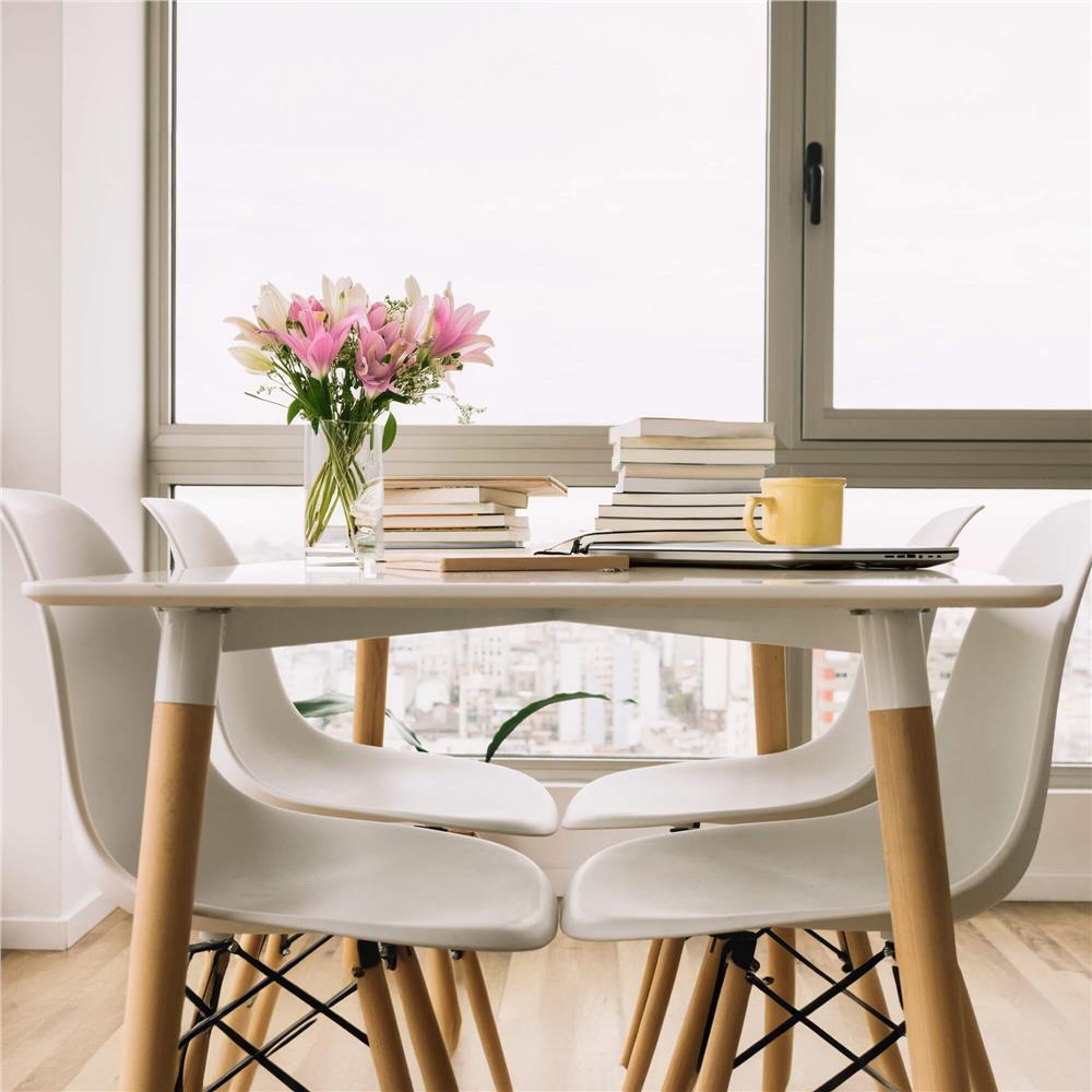Masa dining bucatarie, dreptunghiulara, 120x80x74 cm, Blat MDF, Picioare lemn, Alb - 6