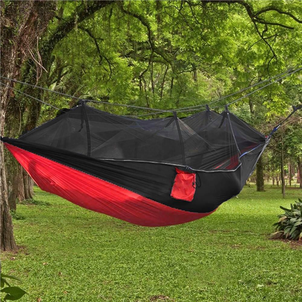 Hamac dublu din material parasuta 140x260cm, cu plasa de tantari, 250kg, rosu negru