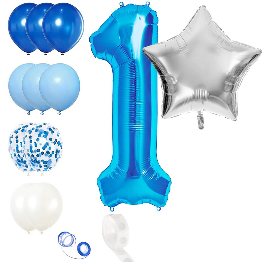 Set 15 baloane si decoratiuni Aniversare 1 An, baiat, albastru