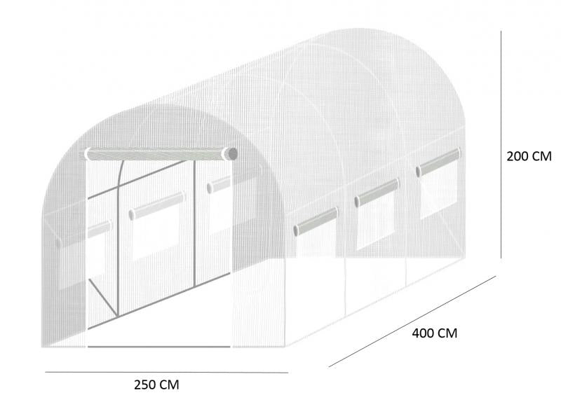 Sera de gradina, tip tunel cu cadru metalic, 250x400x200cm, alba, 10mp