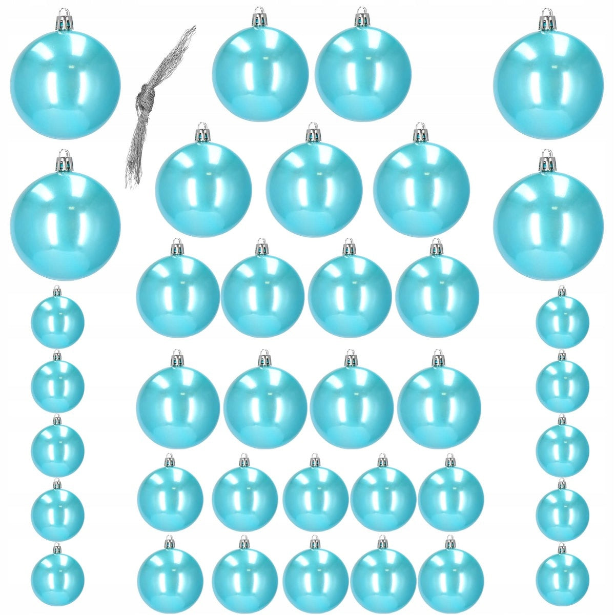 Set globuri de Craciun, 37 bucati, 3-8cm, albastru perla