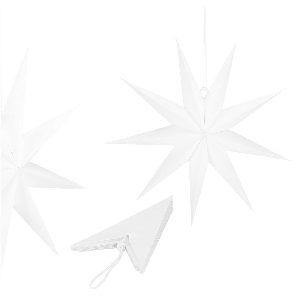 Stea decorativa 3D din hartie, cu 9 colturi, 60cm, alba