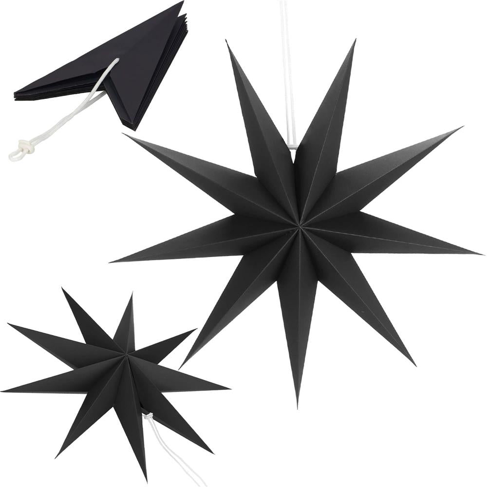 Stea decorativa 3D din hartie, cu 9 colturi, 60cm, neagra